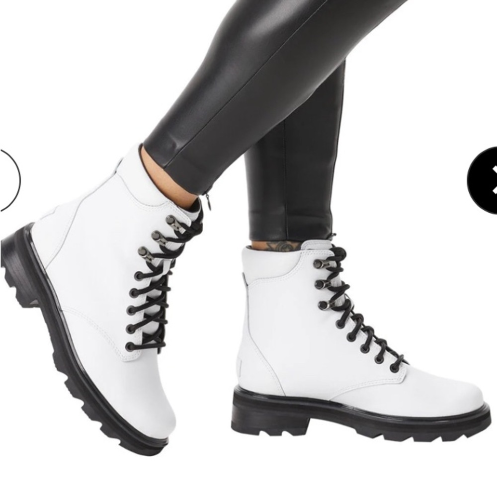 Sorel Lennox White Black Lace Leather Ankle Boots Bootie-